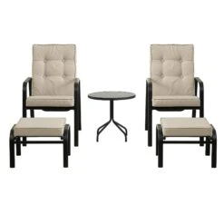 Champneys 2-Seater Steel And Fabric Outdoor Reclining Bistro Set With Stool, Taupe -Daals Store OD BISTR 1069 TAUPE WB2