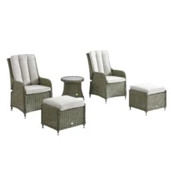 Hampshire 2-Seater Round Wicker Reclining Bistro Set With Stools, Desert Sage -Daals Store OD BISTR 108 GREEN WB3