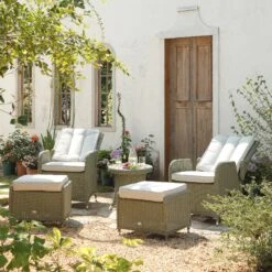 Hampshire 2-Seater Round Wicker Reclining Bistro Set With Stools, Desert Sage -Daals Store OD BISTR 108 GREEN scene3