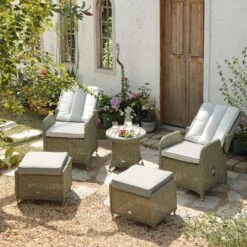 Hampshire 2-Seater Round Wicker Reclining Bistro Set With Stools, Desert Sage -Daals Store OD BISTR 108 GREEN scene4