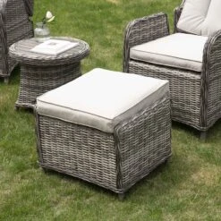 Hampshire 2-Seater Light Grey Round Wicker Reclining Bistro Set - 5-Piece Garden Lounge Set with Stools & Wood-Effect Table -Daals Store OD BISTR 108 LGREY scene5