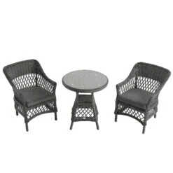 Willowbrook Dark Grey Lattice Weave Rattan Bistro Set – 3-Piece All-Weather Garden Dining Set -Daals Store OD BISTR 2987 GREY WB2