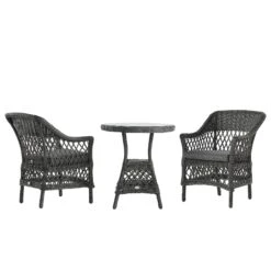 Willowbrook Dark Grey Lattice Weave Rattan Bistro Set – 3-Piece All-Weather Garden Dining Set -Daals Store OD BISTR 2987 GREY WB3