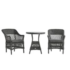 Willowbrook Dark Grey Lattice Weave Rattan Bistro Set – 3-Piece All-Weather Garden Dining Set -Daals Store OD BISTR 2987 GREY WB4