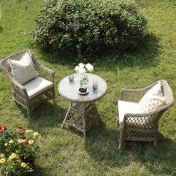 Willowbrook Natural Lattice Weave Rattan Bistro Set - 3-Piece All-Weather Garden Furniture -Daals Store OD BISTR 2987 NAT scene2
