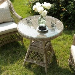 Willowbrook Natural Lattice Weave Rattan Bistro Set - 3-Piece All-Weather Garden Furniture -Daals Store OD BISTR 2987 NAT scene3