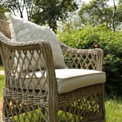 Willowbrook Natural Lattice Weave Rattan Bistro Set - 3-Piece All-Weather Garden Furniture -Daals Store OD BISTR 2987 NAT scene5