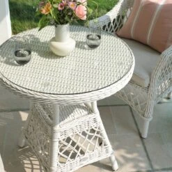 Willowbrook White Lattice Weave Rattan Bistro Set β 3-Piece Outdoor Garden Dining Set 12 Willowbrook White Lattice Weave Rattan Bistro Set β 3-Piece Outdoor Garden Dining Set -Daals Store OD BISTR 2987 WHITE scene3