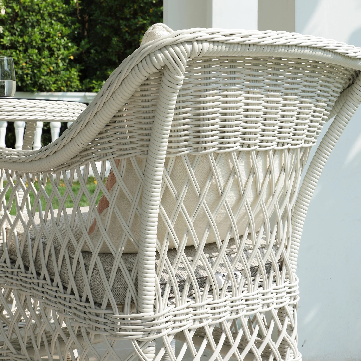 Willowbrook White Lattice Weave Rattan Bistro Set β 3-Piece Outdoor Garden Dining Set 6 Willowbrook White Lattice Weave Rattan Bistro Set β 3-Piece Outdoor Garden Dining Set - Image 6