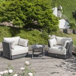 Pedra Rope And Aluminium Outdoor Bistro Set, Grey