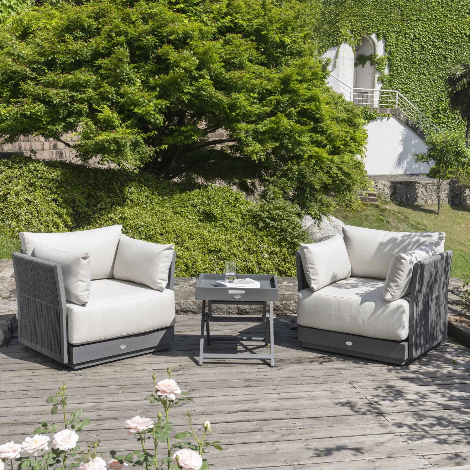 Pedra Rope And Aluminium Outdoor Bistro Set, Grey 1 Pedra Rope And Aluminium Outdoor Bistro Set, Grey