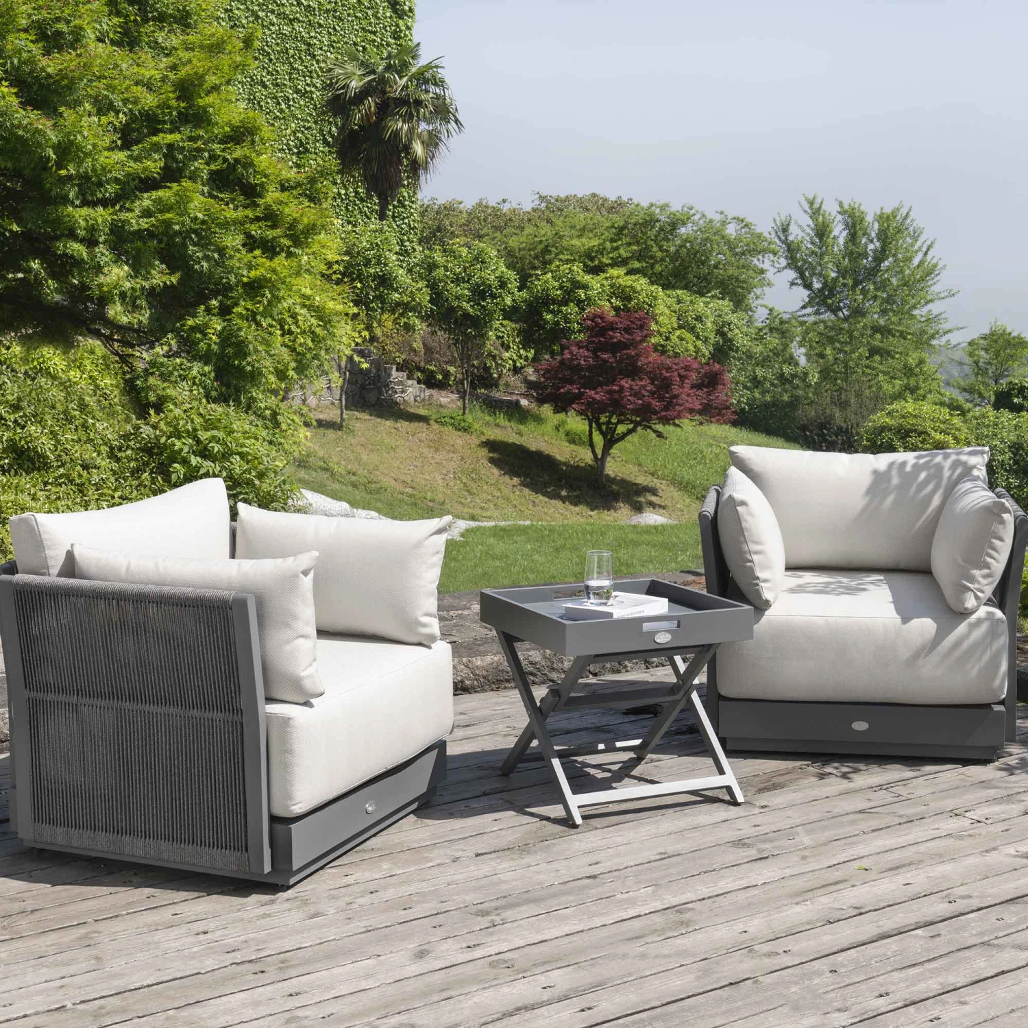 Pedra Rope And Aluminium Outdoor Bistro Set, Grey 2 Pedra Rope And Aluminium Outdoor Bistro Set, Grey - Image 2