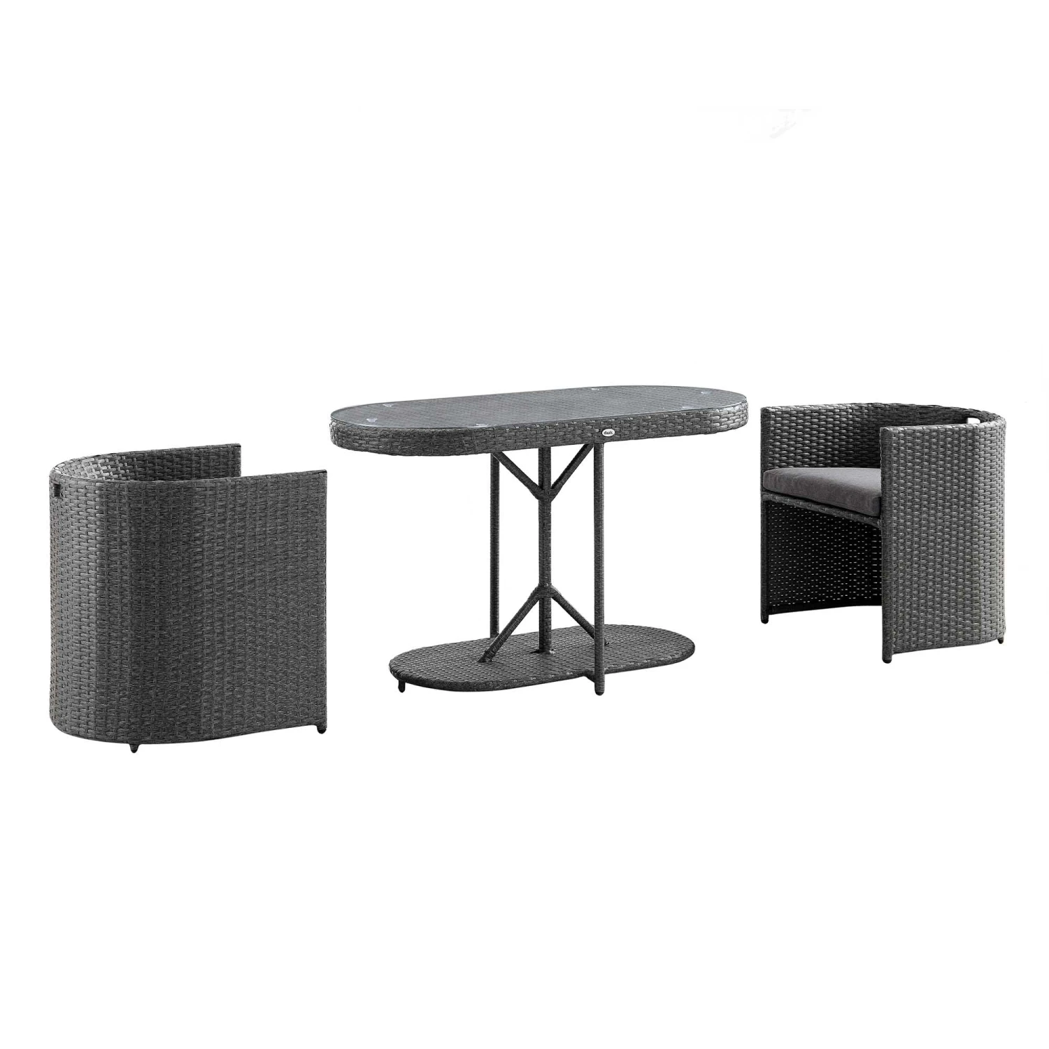 Granchester Dark Grey Rattan Balcony Bistro Set - Space-Saving Nesting 3-Piece Garden Furniture 8 Granchester Dark Grey Rattan Balcony Bistro Set - Space-Saving Nesting 3-Piece Garden Furniture - Image 8