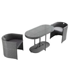 Granchester Dark Grey Rattan Balcony Bistro Set - Space-Saving Nesting 3-Piece Garden Furniture 21 Granchester Dark Grey Rattan Balcony Bistro Set - Space-Saving Nesting 3-Piece Garden Furniture -Daals Store OD BISTR 7034 DARKGREY WB4
