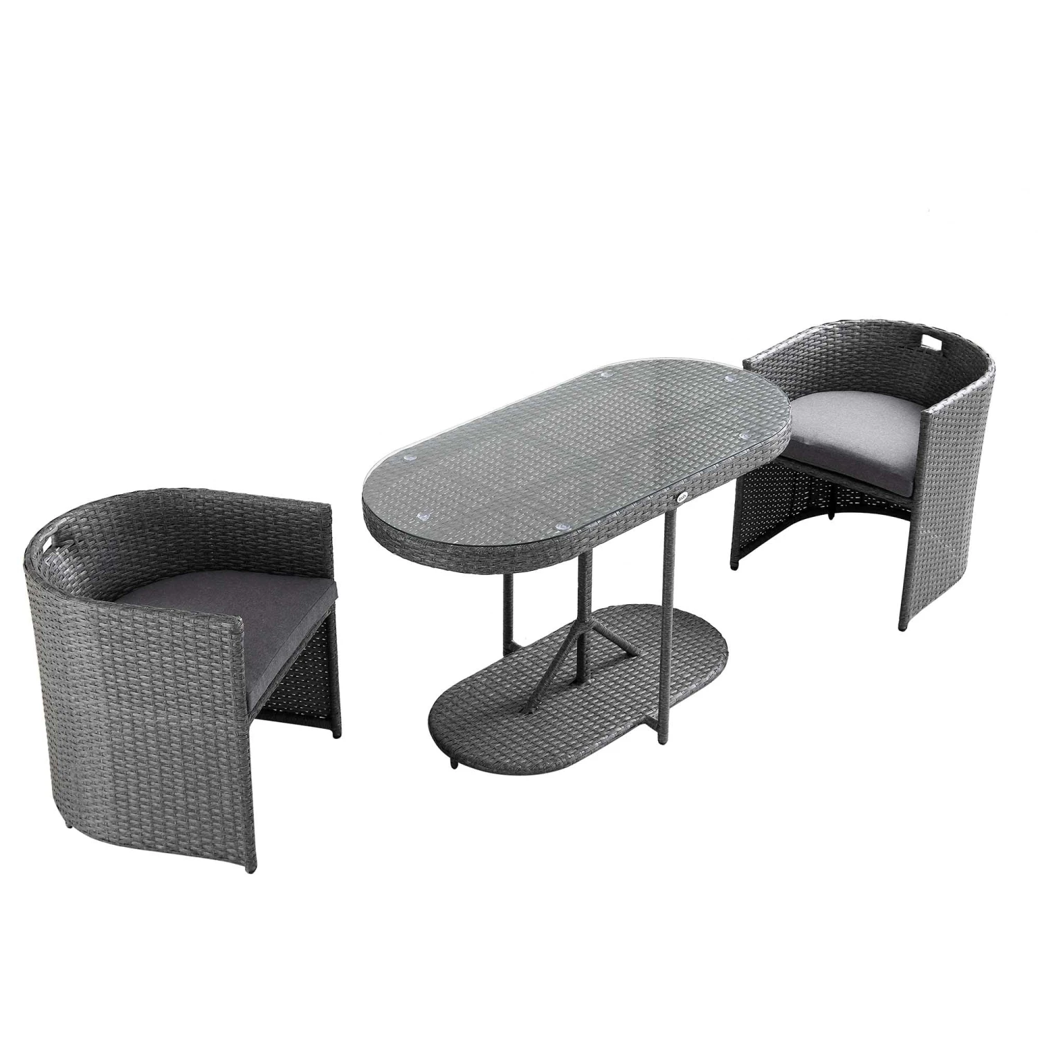 Granchester Dark Grey Rattan Balcony Bistro Set - Space-Saving Nesting 3-Piece Garden Furniture 9 Granchester Dark Grey Rattan Balcony Bistro Set - Space-Saving Nesting 3-Piece Garden Furniture - Image 9
