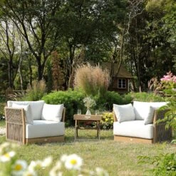 Pedra Rope And Aluminium Outdoor Bistro Set, Natural