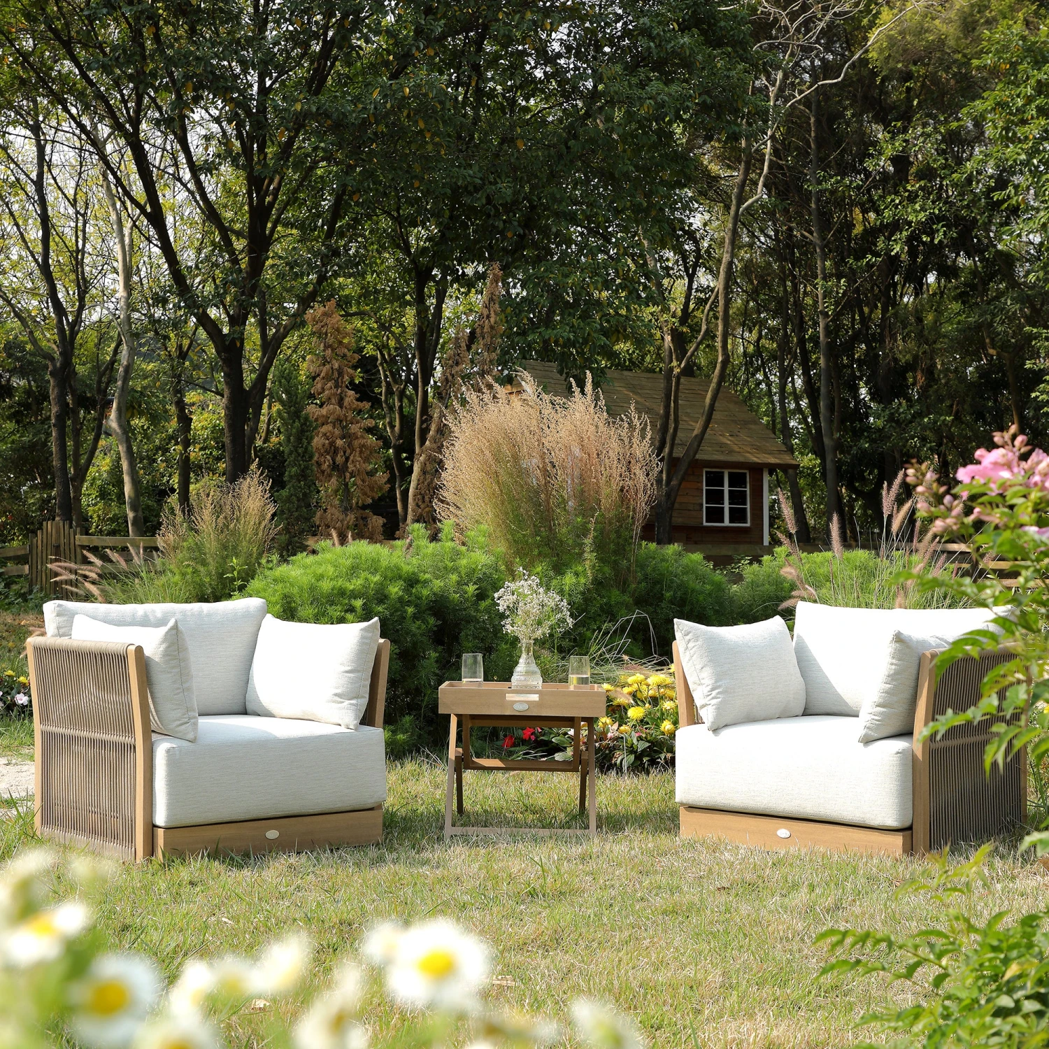 Pedra Rope And Aluminium Outdoor Bistro Set, Natural 1 Pedra Rope And Aluminium Outdoor Bistro Set, Natural