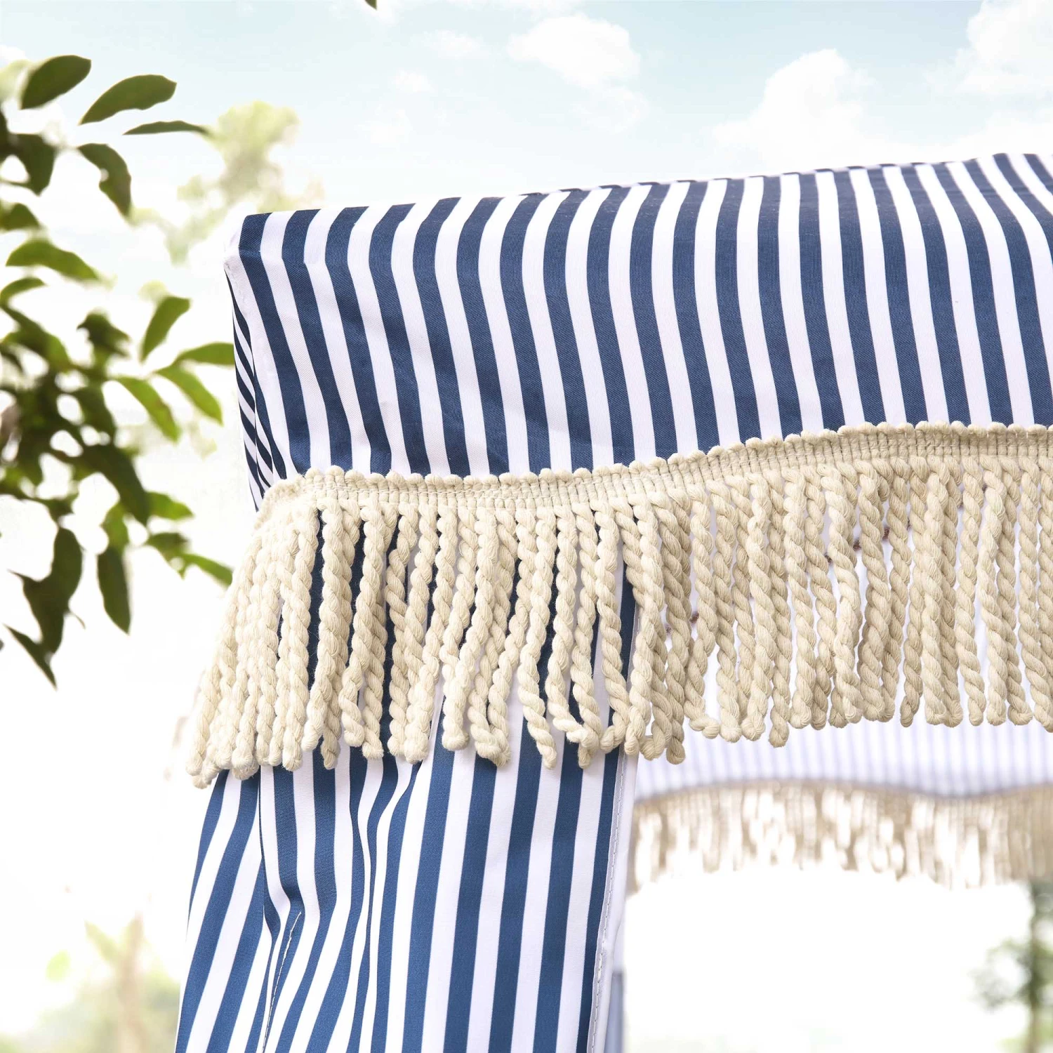 Gabriel Blue and White Striped Fringed Cabana β Vintage UPF50+ Beach & Garden Sun Shelter 2 Gabriel Blue and White Striped Fringed Cabana β Vintage UPF50+ Beach & Garden Sun Shelter - Image 2