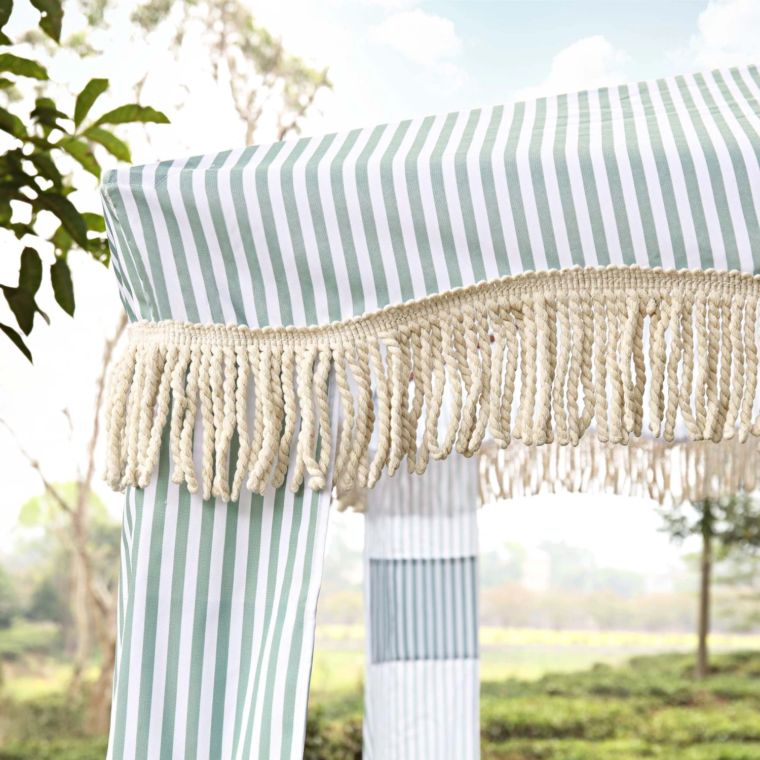 Gabriel Sage Green And White Striped Fringed Cabana 2 Gabriel Sage Green And White Striped Fringed Cabana - Image 2