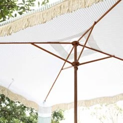 Gabriel Sage Green And White Striped Fringed Cabana 15 Gabriel Sage Green And White Striped Fringed Cabana -Daals Store OD CABA 03 SAGESTRP scene2