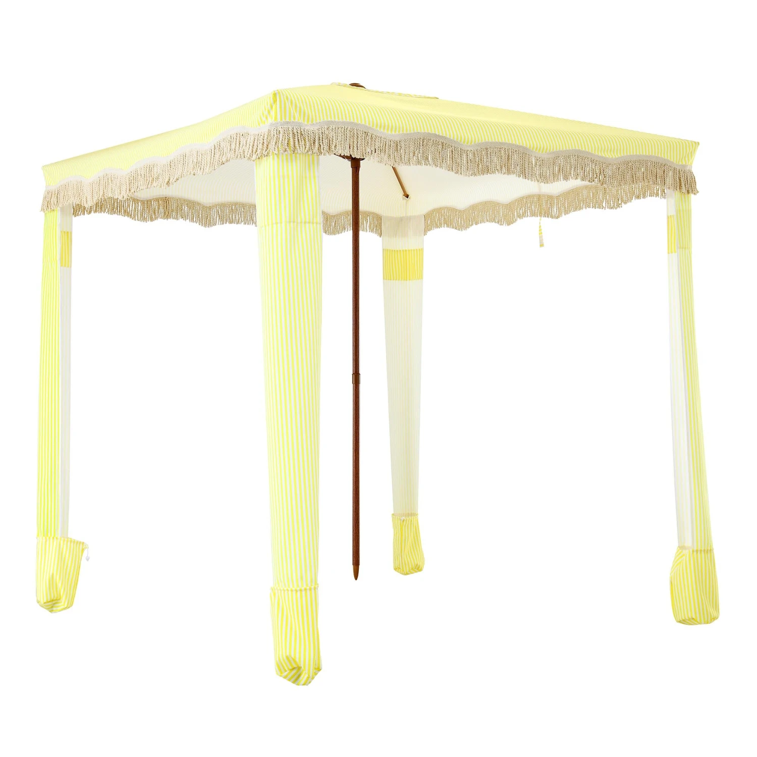 Gabriel Yellow and White Striped Fringed Cabana β Vintage UPF50+ Garden & Beach Parasol 4 Gabriel Yellow and White Striped Fringed Cabana β Vintage UPF50+ Garden & Beach Parasol - Image 4