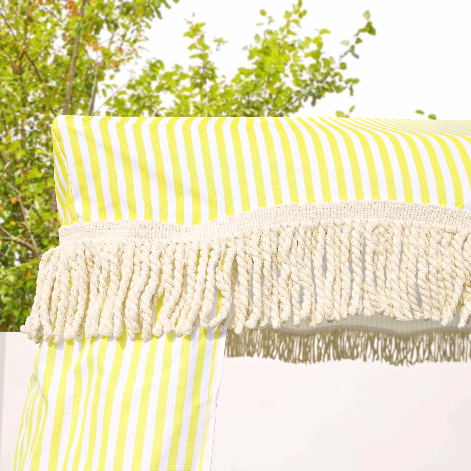 Gabriel Yellow and White Striped Fringed Cabana β Vintage UPF50+ Garden & Beach Parasol 2 Gabriel Yellow and White Striped Fringed Cabana β Vintage UPF50+ Garden & Beach Parasol - Image 2