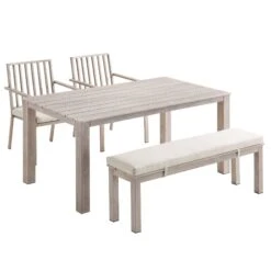 Earlswood Aluminium Washed Wood Effect Dining Set With Bench -Daals Store OD DINE 1001 NAT WB2