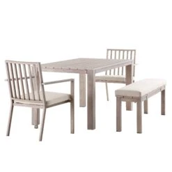 Earlswood Aluminium Washed Wood Effect Dining Set With Bench -Daals Store OD DINE 1001 NAT WB5