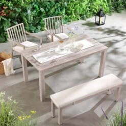 Earlswood Aluminium Washed Wood Effect Dining Set With Bench -Daals Store OD DINE 1001 NAT scene3
