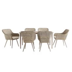 Cliveden Outdoor Aluminium Washed Wood Effect And Round Wicker Rattan 6-Seater Dining Set -Daals Store OD DINE 1007 NAT WB2