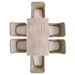 Cliveden Outdoor Aluminium Washed Wood Effect And Round Wicker Rattan 6-Seater Dining Set -Daals Store OD DINE 1007 NAT WB3