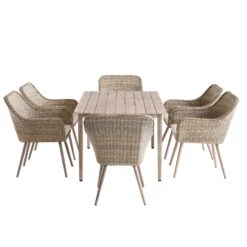 Cliveden Outdoor Aluminium Washed Wood Effect And Round Wicker Rattan 6-Seater Dining Set -Daals Store OD DINE 1007 NAT WB4