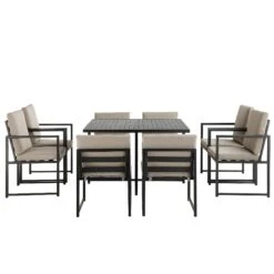 Albany Matte Black Aluminium 9-Piece Outdoor Cube Dining Set in Taupe - Space-Saving 8-Seater Garden Set -Daals Store OD DINE 1024 TAUPE WB2
