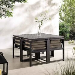 Albany Matte Black Aluminium 9-Piece Outdoor Cube Dining Set in Taupe - Space-Saving 8-Seater Garden Set -Daals Store OD DINE 1024 TAUPE scene2