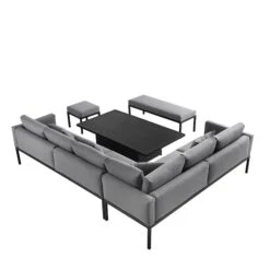 Calabasas Dark Grey & Black Aluminium Corner Dining Set – Large Outdoor Sectional with Rising Table, Bench & Footstool -Daals Store OD DINE 1027 DARKGREY WB6