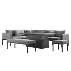 Calabasas Dark Grey & Black Aluminium Corner Dining Set – Large Outdoor Sectional with Rising Table, Bench & Footstool -Daals Store OD DINE 1027 DARKGREY WB7