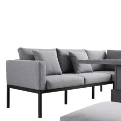 Calabasas Dark Grey & Black Aluminium Corner Dining Set – Large Outdoor Sectional with Rising Table, Bench & Footstool -Daals Store OD DINE 1027 DARKGREY detail1