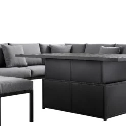 Calabasas Dark Grey & Black Aluminium Corner Dining Set – Large Outdoor Sectional with Rising Table, Bench & Footstool -Daals Store OD DINE 1027 DARKGREY detail2