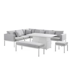 Calabasas Large Outdoor Fabric And Aluminium Corner Casual Dining Set With Rising Table, Light Grey 19 Calabasas Large Outdoor Fabric And Aluminium Corner Casual Dining Set With Rising Table, Light Grey -Daals Store OD DINE 1027 LIGHTGREY WB1