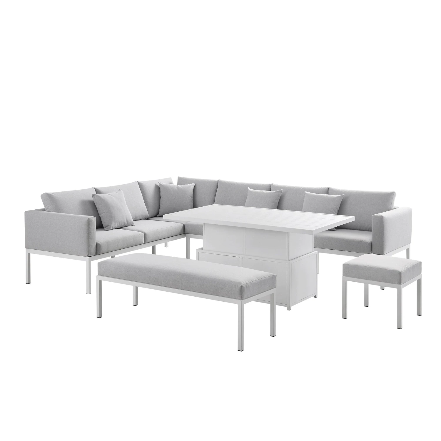 Calabasas Large Outdoor Fabric And Aluminium Corner Casual Dining Set With Rising Table, Light Grey 5 Calabasas Large Outdoor Fabric And Aluminium Corner Casual Dining Set With Rising Table, Light Grey - Image 5