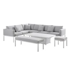 Calabasas Large Outdoor Fabric And Aluminium Corner Casual Dining Set With Rising Table, Light Grey 21 Calabasas Large Outdoor Fabric And Aluminium Corner Casual Dining Set With Rising Table, Light Grey -Daals Store OD DINE 1027 LIGHTGREY WB2