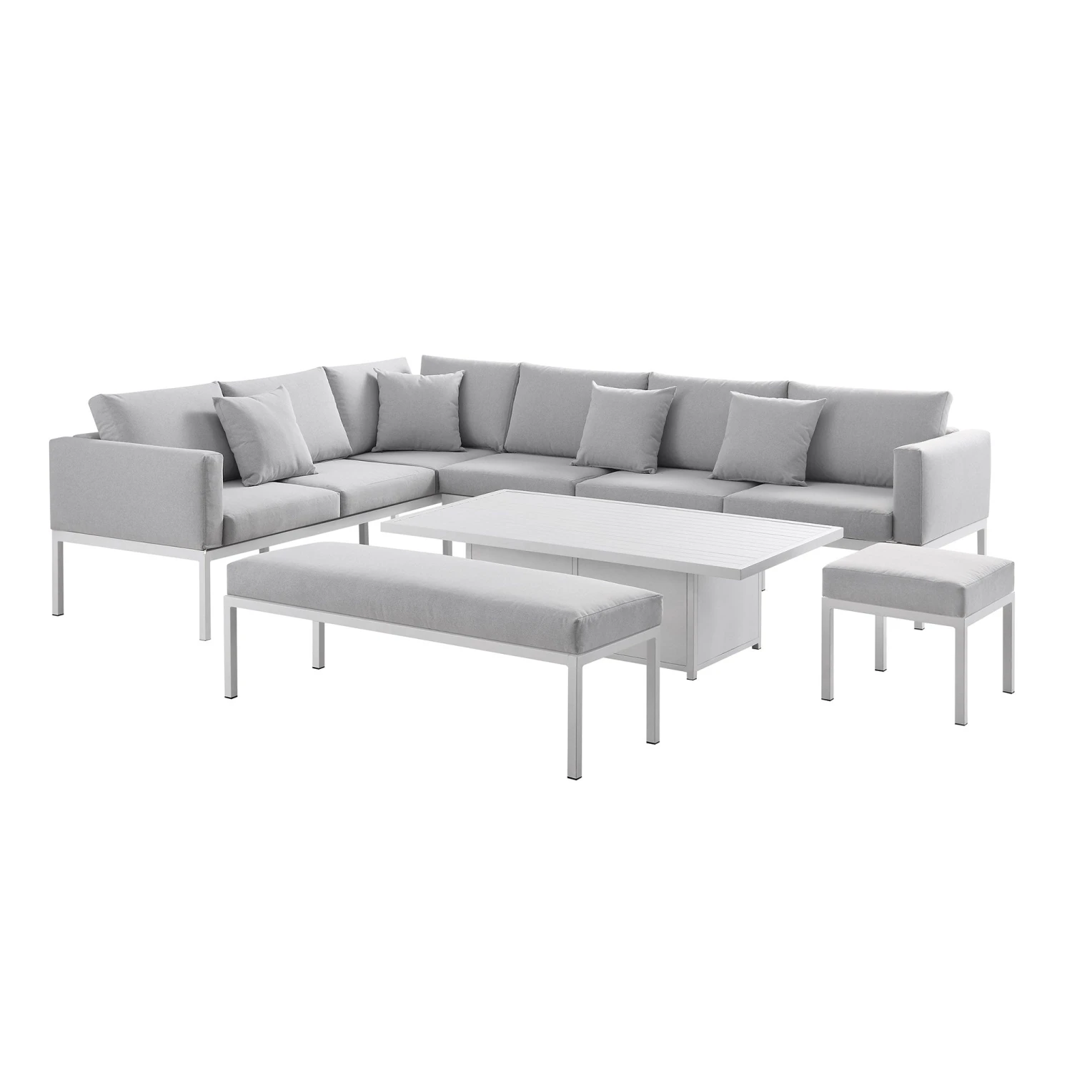 Calabasas Large Outdoor Fabric And Aluminium Corner Casual Dining Set With Rising Table, Light Grey 7 Calabasas Large Outdoor Fabric And Aluminium Corner Casual Dining Set With Rising Table, Light Grey - Image 7