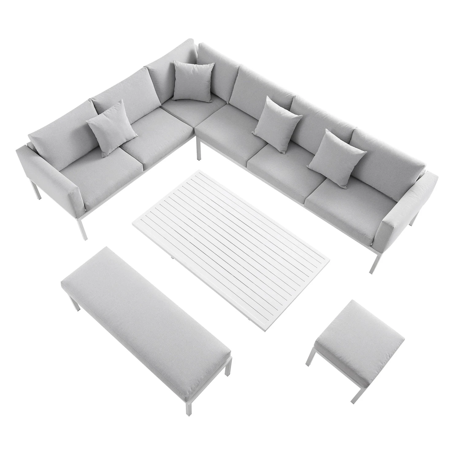 Calabasas Large Outdoor Fabric And Aluminium Corner Casual Dining Set With Rising Table, Light Grey 8 Calabasas Large Outdoor Fabric And Aluminium Corner Casual Dining Set With Rising Table, Light Grey - Image 8