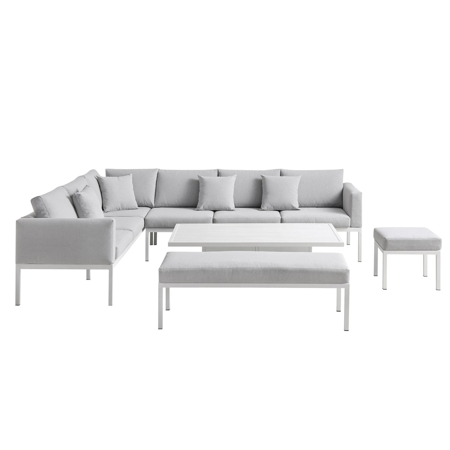 Calabasas Large Outdoor Fabric And Aluminium Corner Casual Dining Set With Rising Table, Light Grey 9 Calabasas Large Outdoor Fabric And Aluminium Corner Casual Dining Set With Rising Table, Light Grey - Image 9