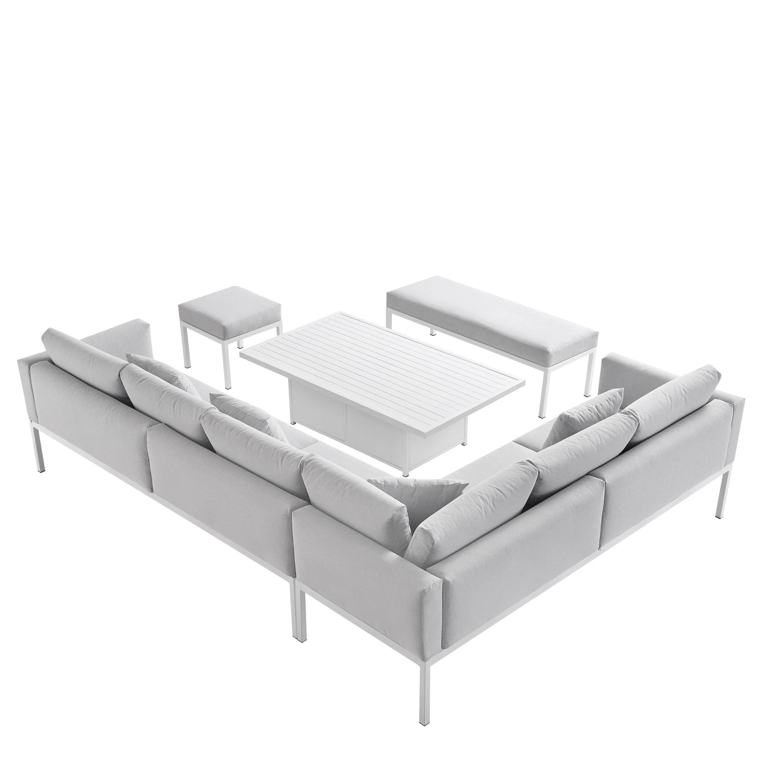 Calabasas Large Outdoor Fabric And Aluminium Corner Casual Dining Set With Rising Table, Light Grey 10 Calabasas Large Outdoor Fabric And Aluminium Corner Casual Dining Set With Rising Table, Light Grey - Image 10