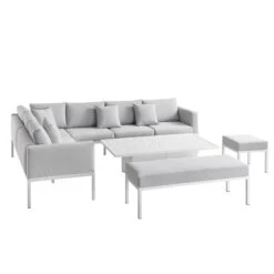 Calabasas Large Outdoor Fabric And Aluminium Corner Casual Dining Set With Rising Table, Light Grey 25 Calabasas Large Outdoor Fabric And Aluminium Corner Casual Dining Set With Rising Table, Light Grey -Daals Store OD DINE 1027 LIGHTGREY WB6