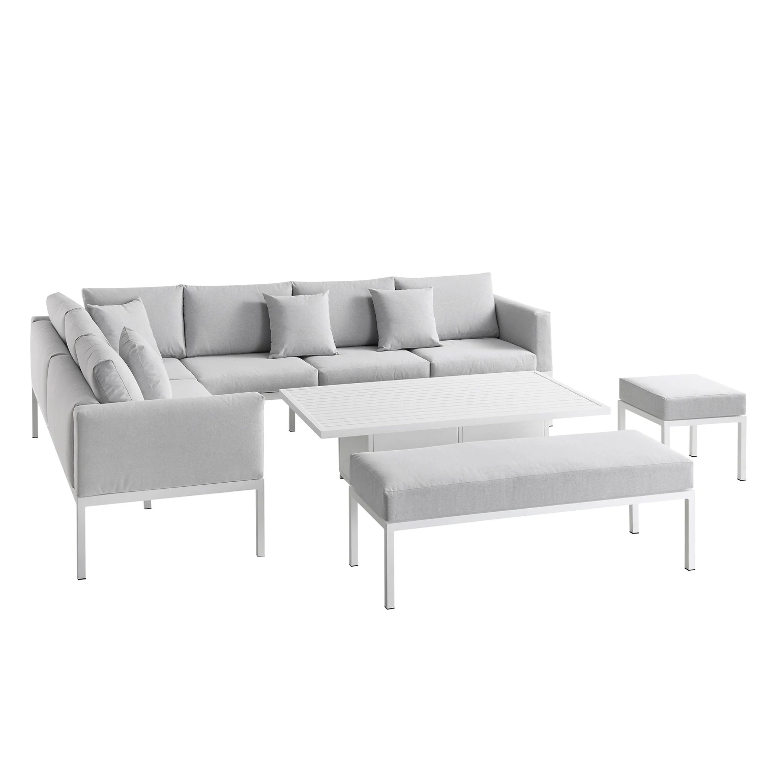 Calabasas Large Outdoor Fabric And Aluminium Corner Casual Dining Set With Rising Table, Light Grey 11 Calabasas Large Outdoor Fabric And Aluminium Corner Casual Dining Set With Rising Table, Light Grey - Image 11