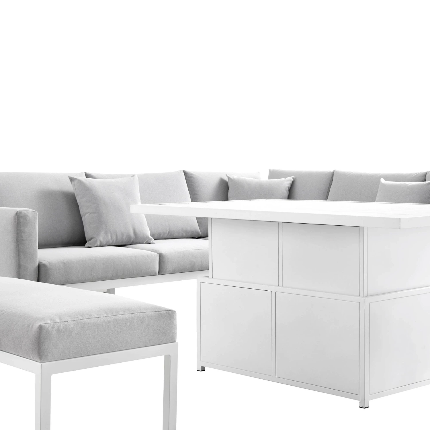 Calabasas Large Outdoor Fabric And Aluminium Corner Casual Dining Set With Rising Table, Light Grey 12 Calabasas Large Outdoor Fabric And Aluminium Corner Casual Dining Set With Rising Table, Light Grey - Image 12