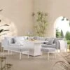 Calabasas Large Outdoor Fabric And Aluminium Corner Casual Dining Set With Rising Table, Light Grey
