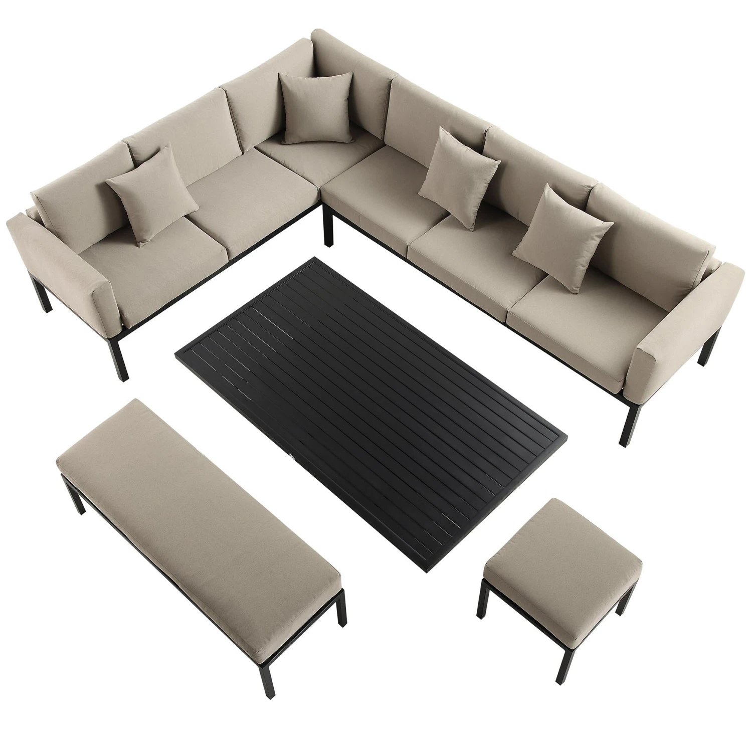 Calabasas Large Outdoor Fabric And Aluminium Corner Casual Dining Set With Rising Table, Taupe 6 Calabasas Large Outdoor Fabric And Aluminium Corner Casual Dining Set With Rising Table, Taupe - Image 6